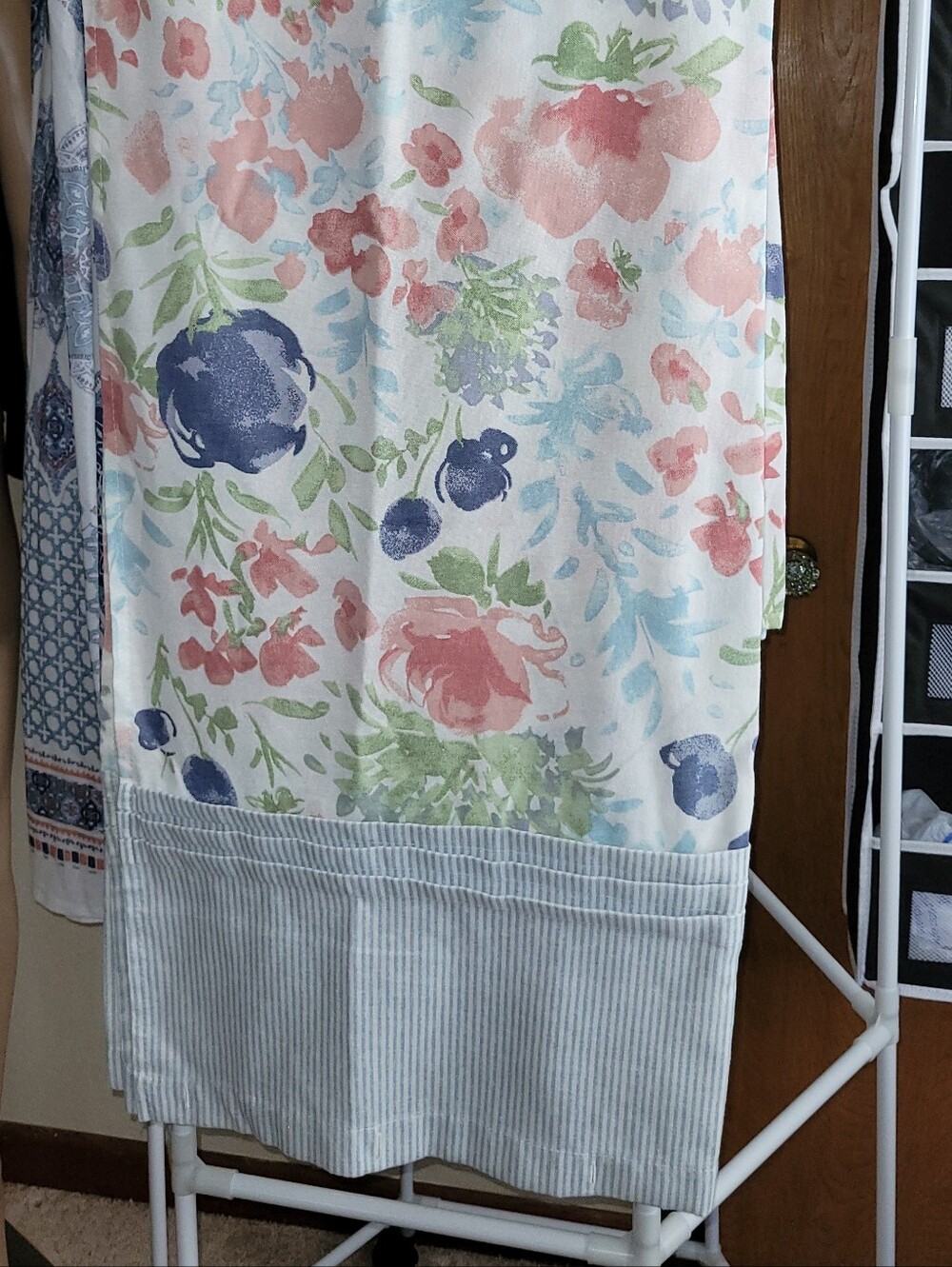 3 - Nice Cloth Shower Curtains. White Checks, Blue Madallions & Country Floral - Picture 3 of 6